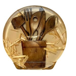 Vintage Mid Century Resin Napkin Holder Kitchen Utensils Colorflo Wooden Spoons